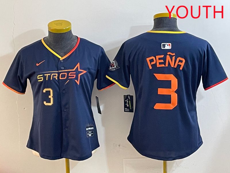 Youth Houston Astros 3 Pena Drak Blue Three generations Joint Name 2025 Nike MLB Jersey style 4102